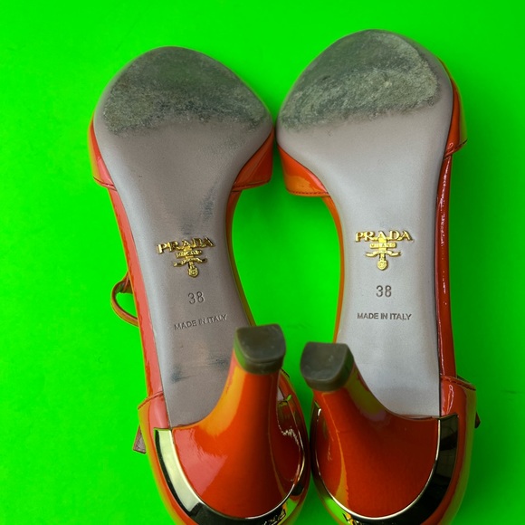 Prada Women’s Authentic Orange Stiletto Open Toe Heels Size 38 - Picture 9 of 9